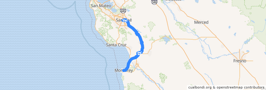 Mapa del recorrido 55 San Jose Express - Monterey de la línea  en California.