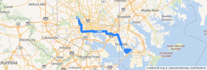 Mapa del recorrido CityLink Navy: Watersedge (Bullneck Road) de la línea  en メリーランド州.