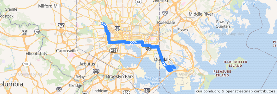 Mapa del recorrido CityLink Navy: Watersedge (Bullneck Road) de la línea  en Maryland.