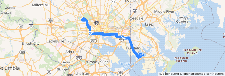 Mapa del recorrido CityLink Navy: Mondawmin Metro Station de la línea  en Maryland.