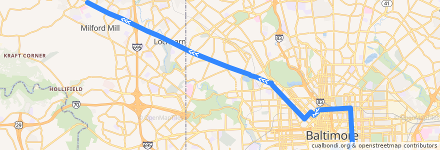 Mapa del recorrido CityLink Lime: Northwest Hospital de la línea  en Maryland.