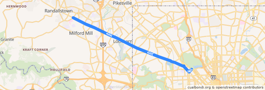 Mapa del recorrido CityLink Lime: Northwest Hospital de la línea  en Maryland.