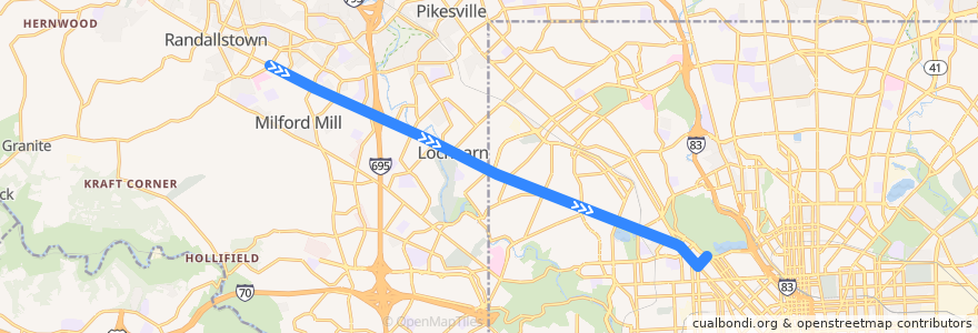 Mapa del recorrido CityLink Lime: Druid Hill Park de la línea  en Maryland.