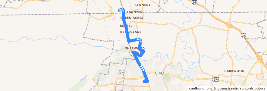 Mapa del recorrido Bus 1: Fort Campbell Gate 4 => Fort Campbell Walmart de la línea  en Clarksville.