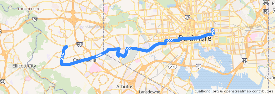 Mapa del recorrido CityLink Purple: Catonsville de la línea  en Maryland.