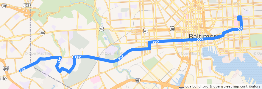 Mapa del recorrido CityLink Purple: Johns Hopkins Hospital de la línea  en بالتيمور.