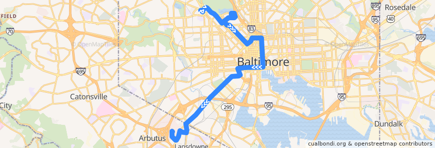 Mapa del recorrido CityLink Yellow: Beltway Business Community de la línea  en Baltimore.