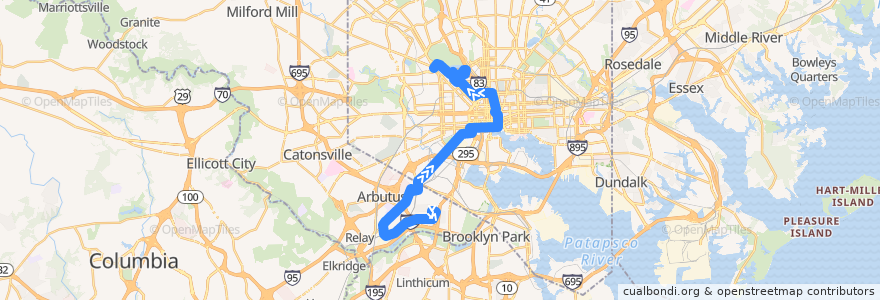 Mapa del recorrido CityLink Yellow: Mondawmin de la línea  en Maryland.