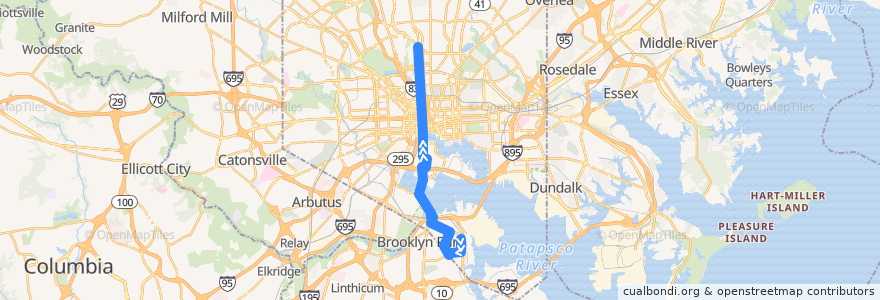 Mapa del recorrido CityLink Silver: Johns Hopkins University de la línea  en Baltimore.