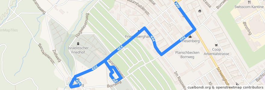 Mapa del recorrido Bus 73: Zürich, Friesenbergstrasse → Zielweg de la línea  en Zurigo.