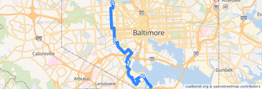 Mapa del recorrido LocalLink 26: South Baltimore Park & Ride de la línea  en Baltimore.