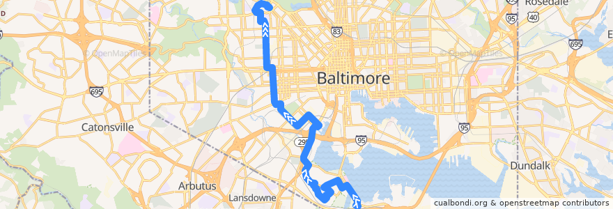 Mapa del recorrido LocalLink 26: Mondawmin de la línea  en Baltimore.