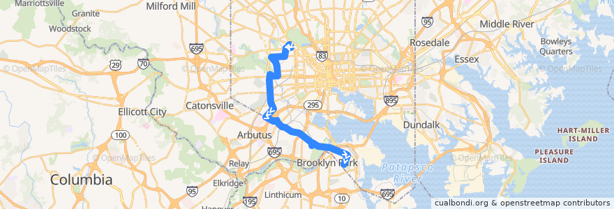 Mapa del recorrido LocalLink 29: Brooklyn de la línea  en Baltimore.