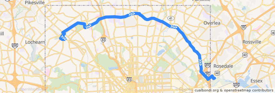 Mapa del recorrido LocalLink 30: Rosedale Industrial Park de la línea  en Baltimore.