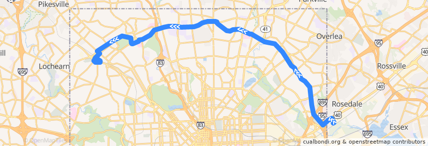Mapa del recorrido LocalLink 30: Rogers Avenue de la línea  en Baltimore.