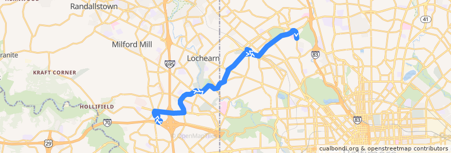 Mapa del recorrido LocalLink 31: Sinai Hospital de la línea  en Maryland.