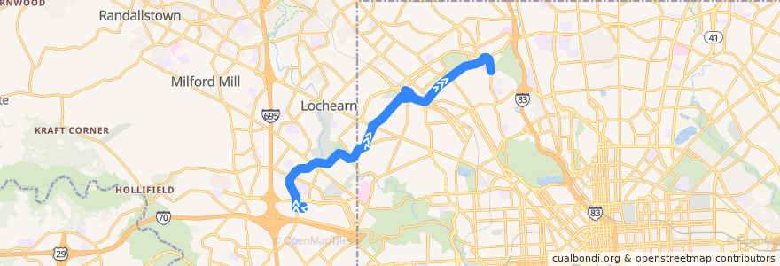 Mapa del recorrido LocalLink 31: Sinai Hospital de la línea  en Maryland.