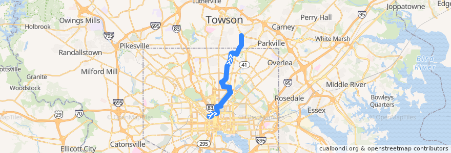 Mapa del recorrido LocalLink 53: Hillendale de la línea  en Baltimore.