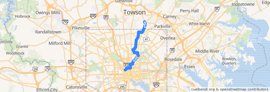 Mapa del recorrido LocalLink 53: State Center de la línea  en Baltimore.