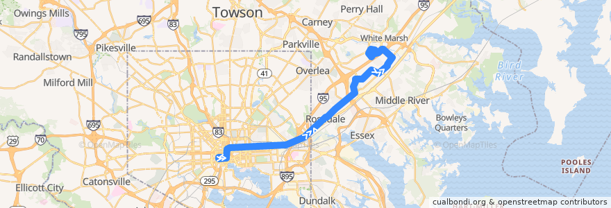 Mapa del recorrido LocalLink 56: White Marsh Mall de la línea  en Maryland.