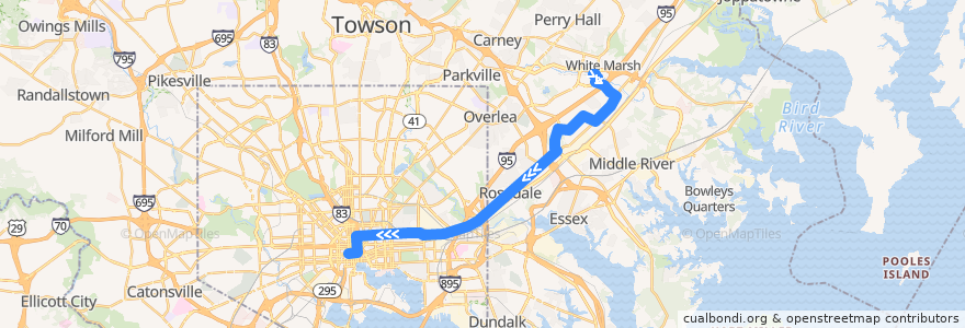 Mapa del recorrido LocalLink 56: Charles Center de la línea  en メリーランド州.