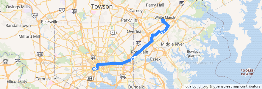 Mapa del recorrido LocalLink 56: White Marsh Park & Ride de la línea  en Maryland.