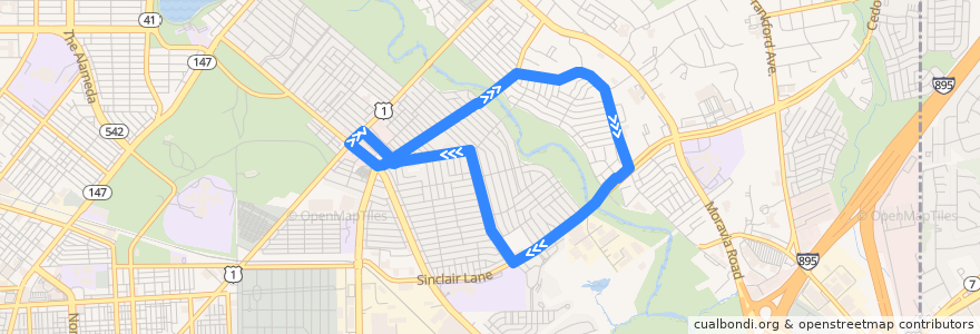 Mapa del recorrido LocalLink 57: Belair-Edison Loop (Small Loop) de la línea  en Baltimore.