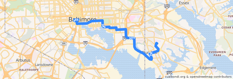 Mapa del recorrido LocalLink 65: CCBC Dundalk de la línea  en メリーランド州.