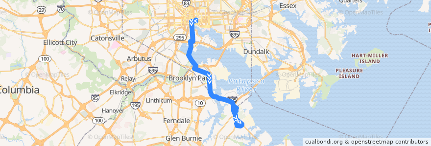 Mapa del recorrido LocalLink 67: Marley Neck de la línea  en Maryland.