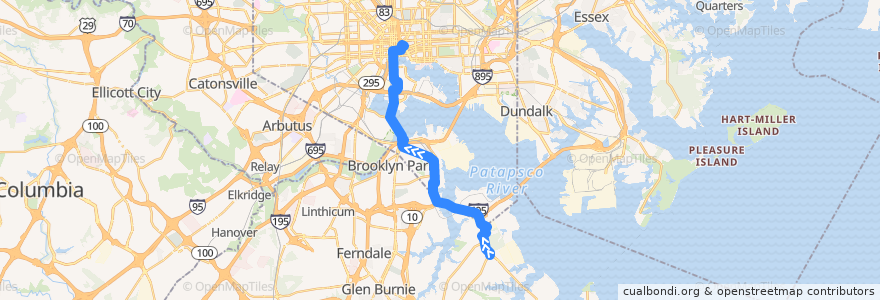 Mapa del recorrido LocalLink 67: City Hall de la línea  en Baltimore.