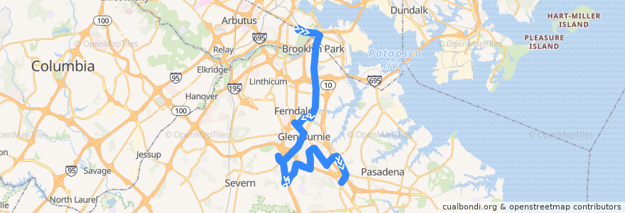 Mapa del recorrido LocalLink 69: Jumpers Hole de la línea  en Anne Arundel County.