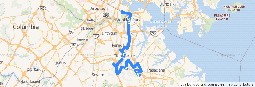 Mapa del recorrido LocalLink 69: Patapsco de la línea  en Anne Arundel County.