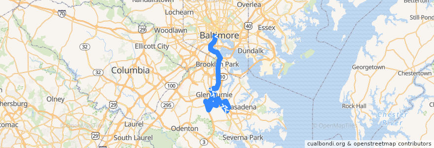 Mapa del recorrido LocalLink 69: UM Transit Center de la línea  en Maryland.
