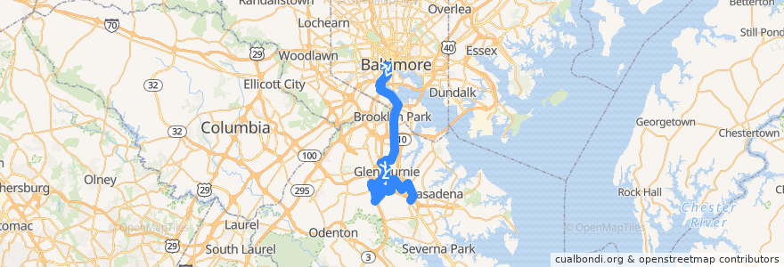 Mapa del recorrido LocalLink 69: Jumpers Hole de la línea  en Maryland.