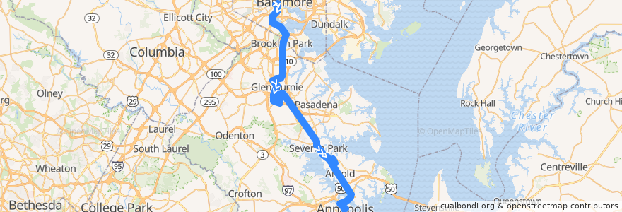 Mapa del recorrido LocalLink 70: Annapolis de la línea  en Anne Arundel County.