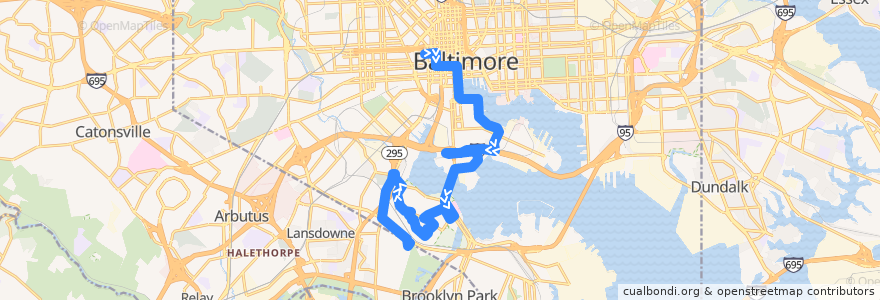 Mapa del recorrido LocalLink 71: Patapsco de la línea  en Baltimore.