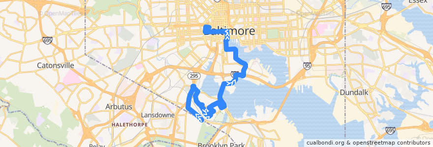 Mapa del recorrido LocalLink 71: Lexington Market de la línea  en Baltimore.