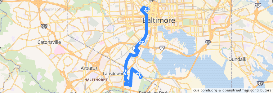 Mapa del recorrido LocalLink 73: Patapsco de la línea  en بالتيمور.