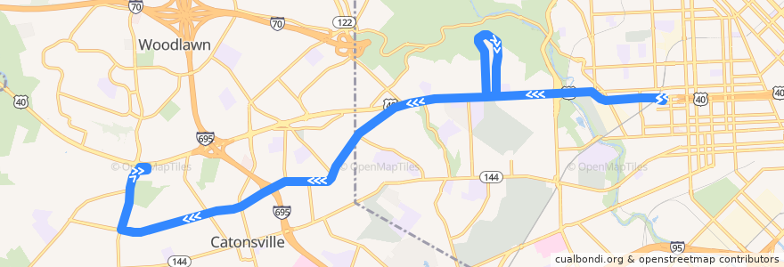 Mapa del recorrido LocalLink 77: Catonsville (Route 40 & Rolling Road) de la línea  en Maryland.