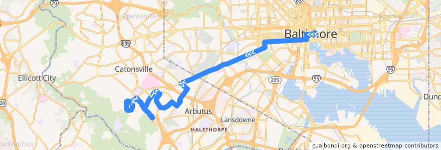 Mapa del recorrido LocalLink 76: Southwest Park & Ride de la línea  en Maryland.