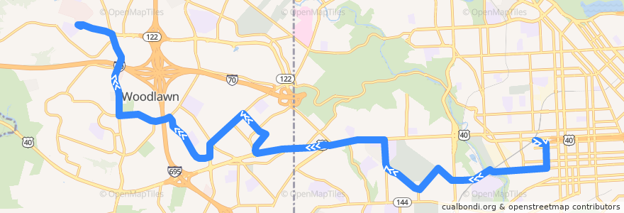 Mapa del recorrido LocalLink 78: CMS de la línea  en Maryland.