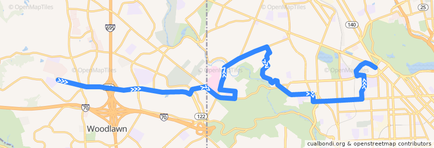 Mapa del recorrido LocalLink 79: Mondawmin de la línea  en Maryland.