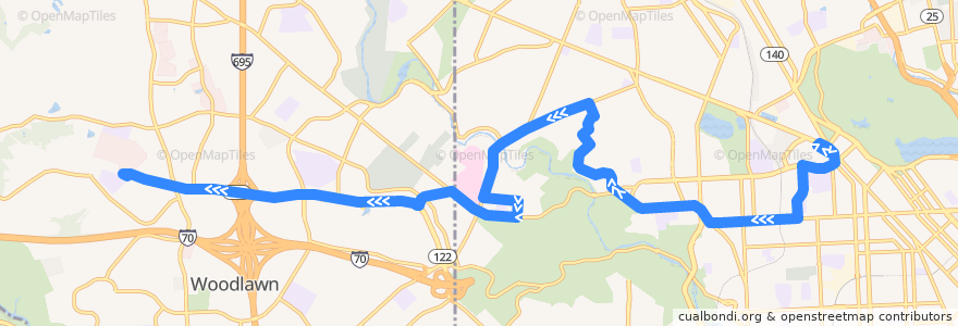 Mapa del recorrido LocalLink 79: CMS de la línea  en Maryland.