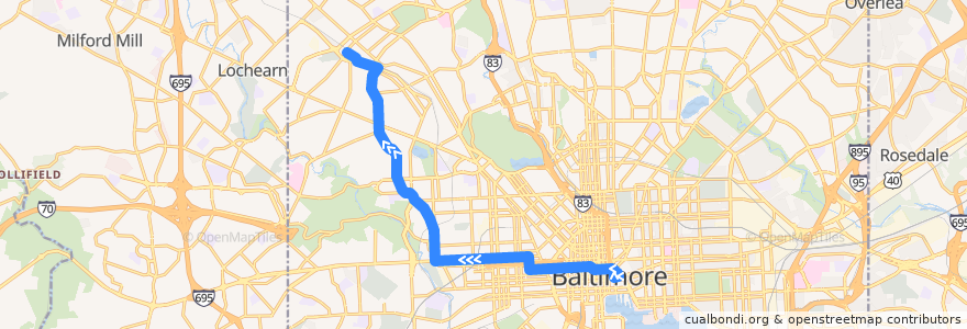 Mapa del recorrido LocalLink 80: Rogers Avenue de la línea  en بالتيمور.