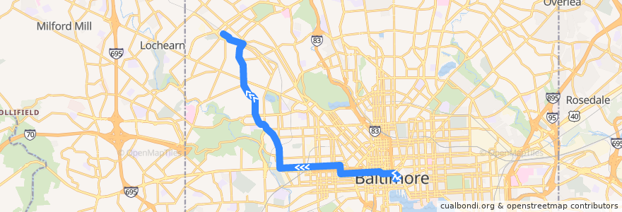 Mapa del recorrido LocalLink 80: Rogers Avenue de la línea  en Baltimore.