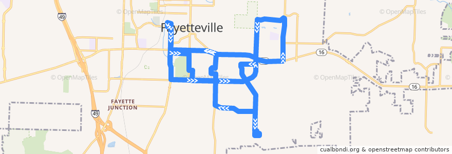 Mapa del recorrido Route 2 de la línea  en Fayetteville.