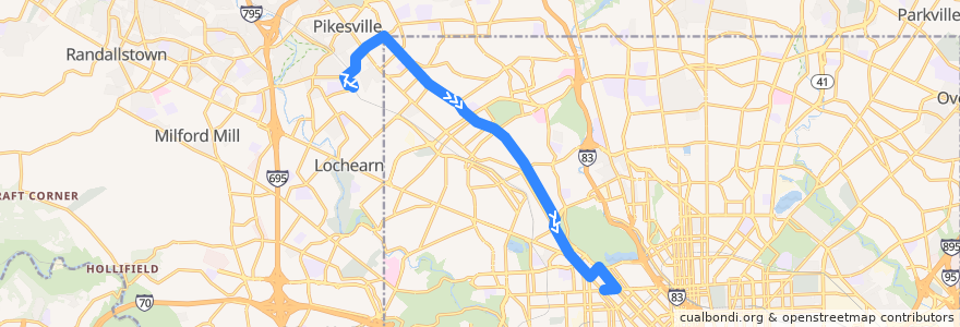 Mapa del recorrido LocalLink 85: Penn-North de la línea  en Baltimore.