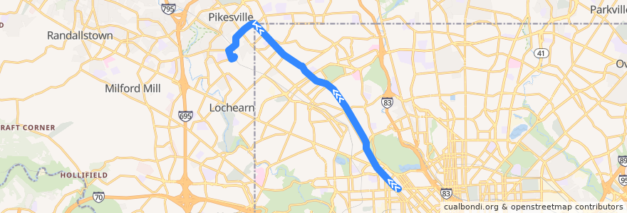 Mapa del recorrido LocalLink 85: Milford Mill de la línea  en Baltimore.