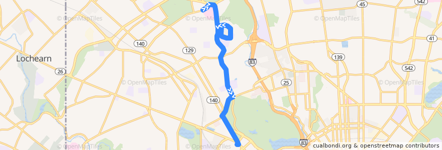 Mapa del recorrido LocalLink 91: Mondawmin de la línea  en Baltimore.
