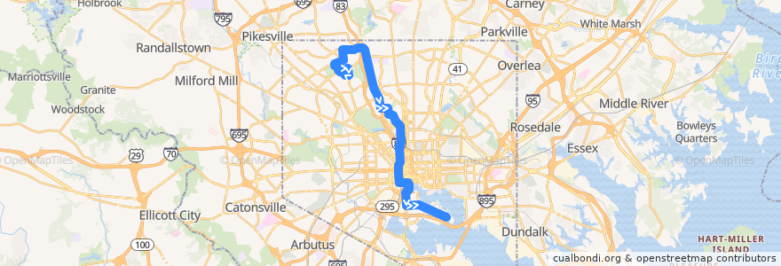 Mapa del recorrido LocalLink 94: Fort McHenry de la línea  en Балтимор.